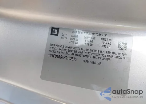 2017 Chevrolet Camaro 2Lt из США, поврежденный, VIN 1G1FD1RS4H0102575